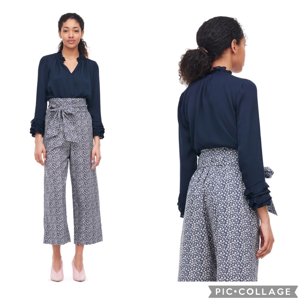 Rebecca Taylor Silk Double Georgette Ruffle Top in Navy size 12